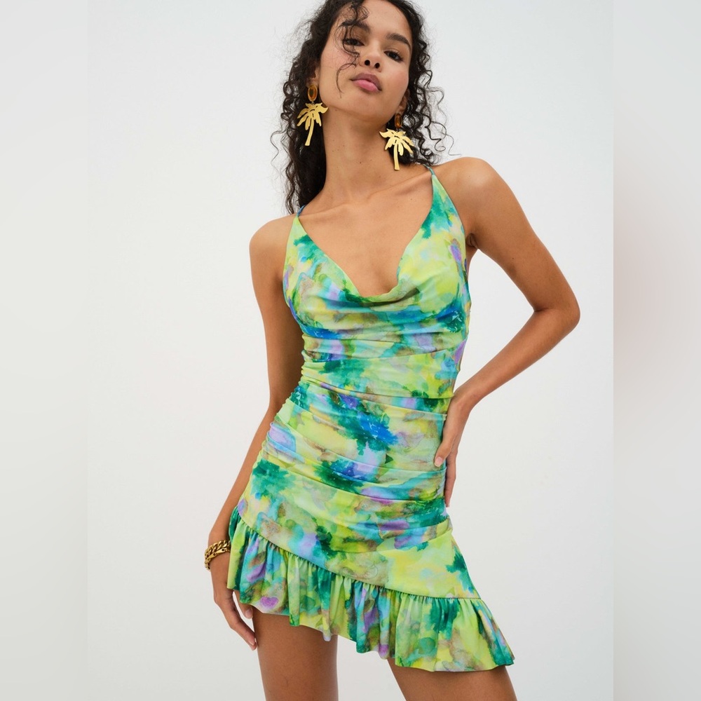 NWT FOR LOVE & LEMONS Aster Mini Dress In Green medium